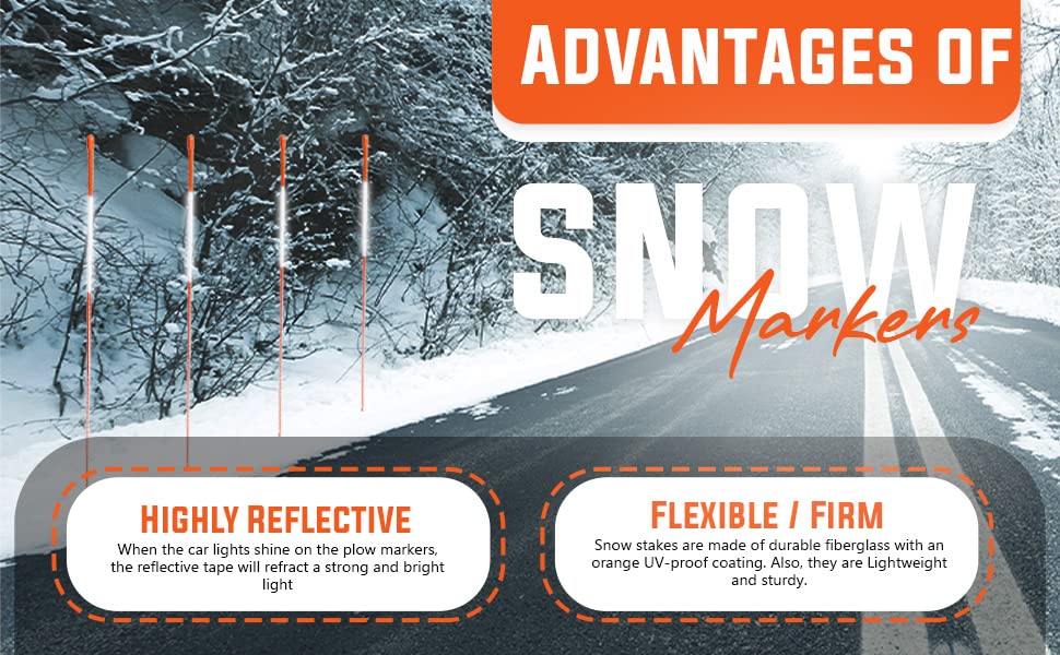 72" Driveway Markers, Snow Stakes, Plow Stakes- Includes 12" Install Bit - Orange Reflective Fiberglass 6' (20)