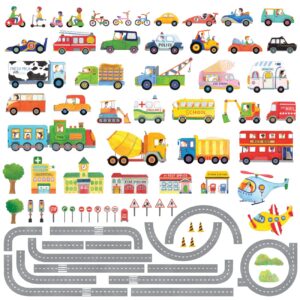 decowall sg3-1404p1405 the road and cars kids wall stickers wall decals peel and stick removable wall stickers for kids nursery bedroom living room (medium) décor