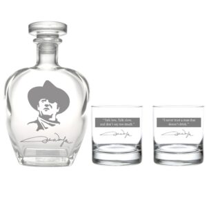 rolf glass john wayne quote series 1 whiskey decanter with on the rocks, set of 2, 28oz 11oz otr, clear