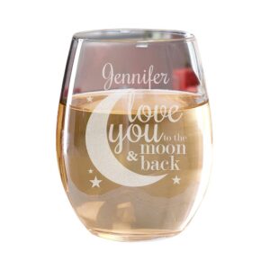 GiftsForYouNow Engraved To The Moon and Back Stemless Wine Glass, 21 oz.