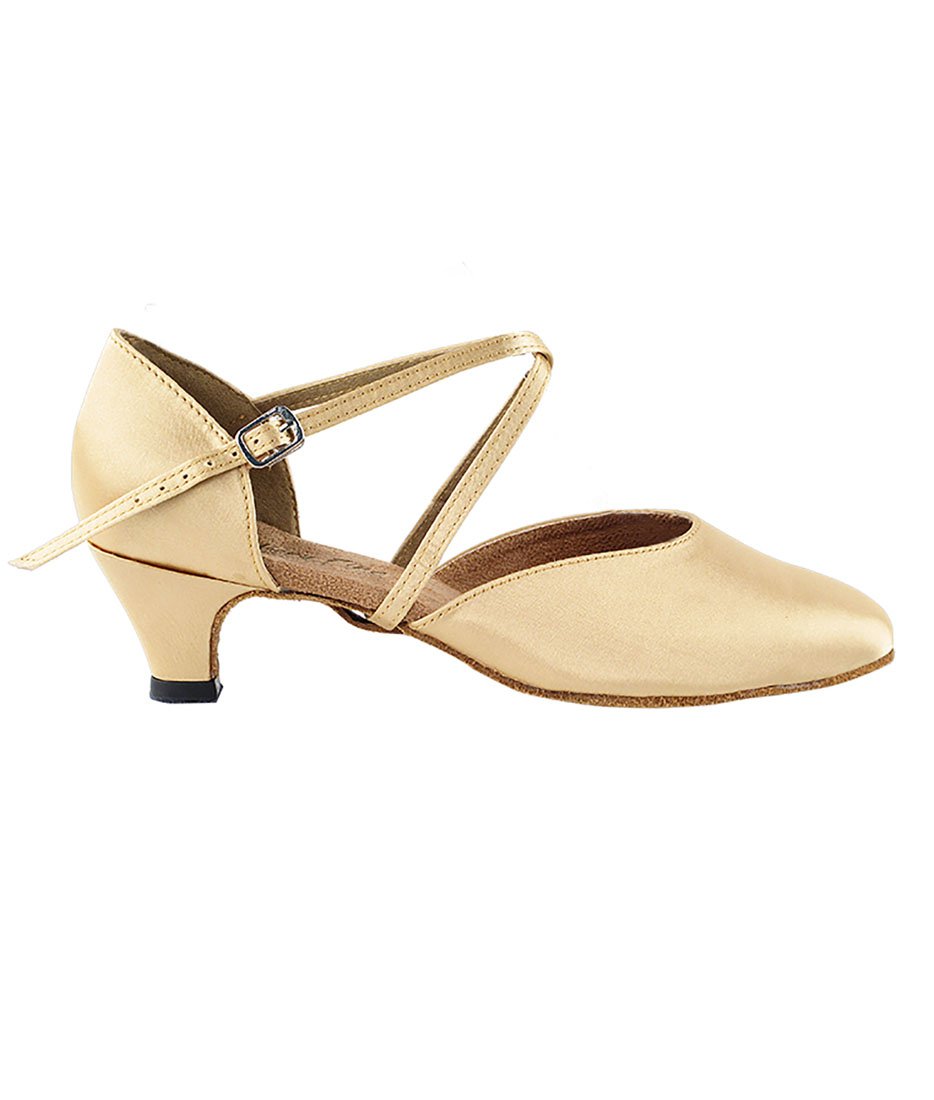 Very Fine Dance Shoes - Ladies Practice, Cuban Low Heel, Waltz Ballroom Dance Shoes - 9691-1.3-inch Heel and Foldable Brush Bundle - Light Brown Satin - 9.5