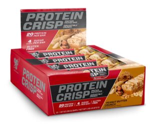 bsn protein bars, peanut butter crunch protein crisp bar, high protein, gluten free, 12 count