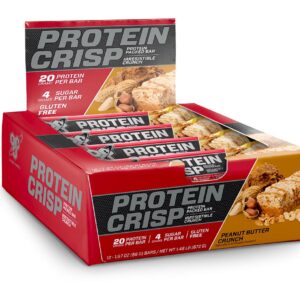 BSN Protein Bars, Peanut Butter Crunch Protein Crisp Bar, High Protein, Gluten Free, 12 Count