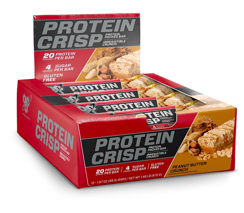 BSN Protein Bars, Peanut Butter Crunch Protein Crisp Bar, High Protein, Gluten Free, 12 Count