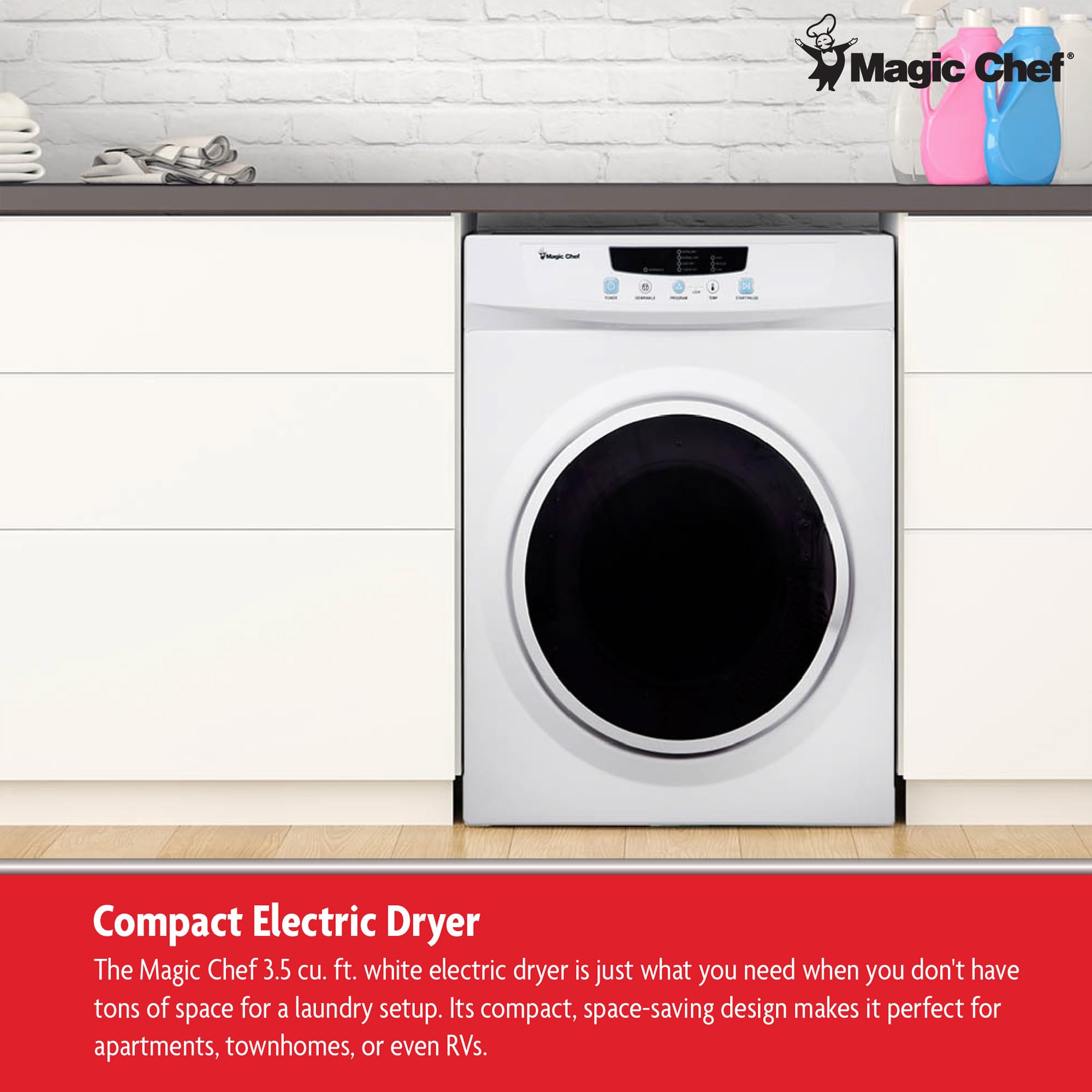 Magic Chef Compact Laundry Dryer Machine, Portable Dryer for Small Spaces, 3.5 Cubic Feet, White