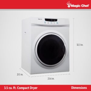 Magic Chef Compact Laundry Dryer Machine, Portable Dryer for Small Spaces, 3.5 Cubic Feet, White