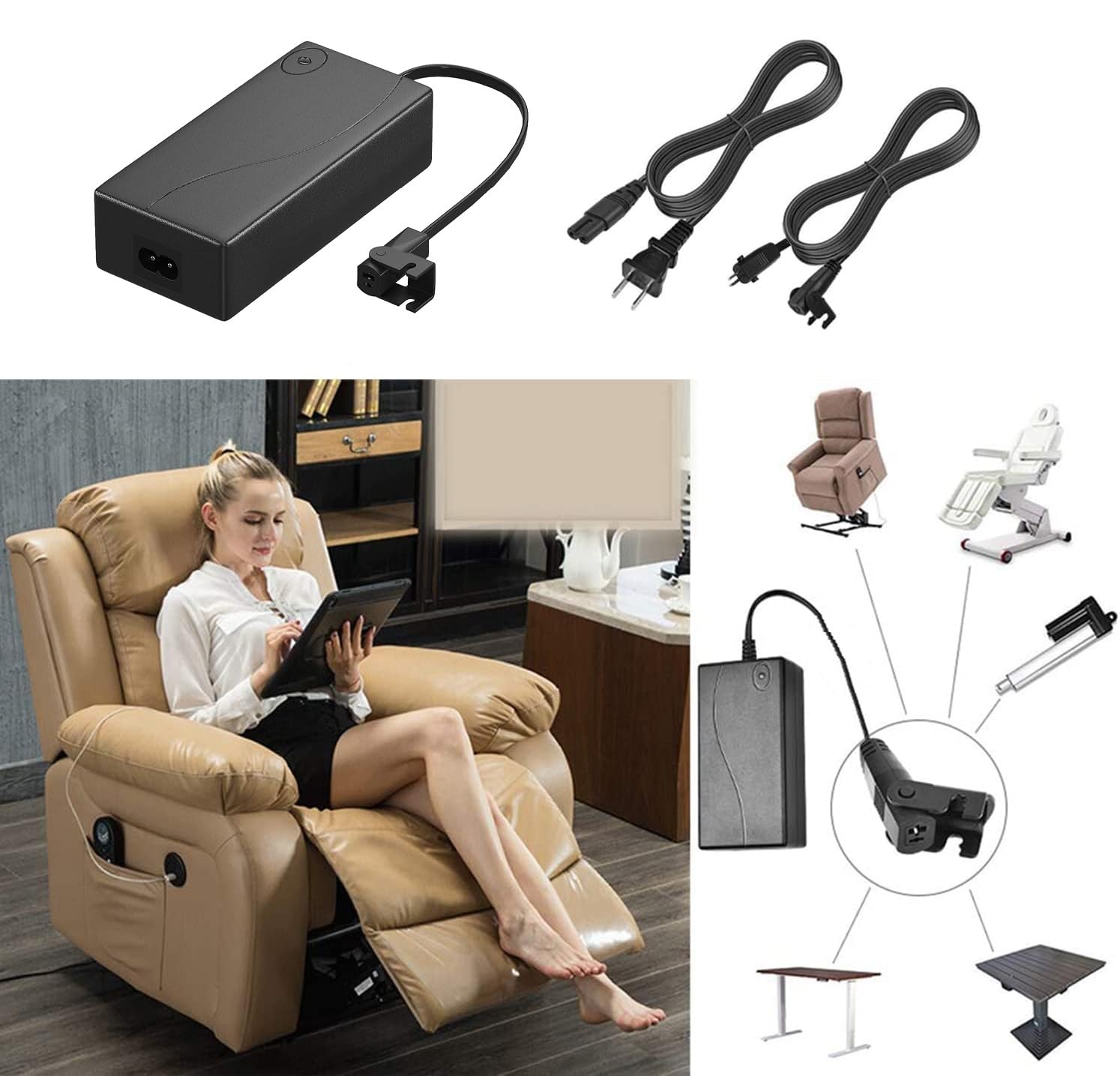 YL Electric Sofa Recliner Transformer Charger or Lift Chair Power Adapter 29V 2A for Okin,Limoss,Pride,Golden,Lazboy,Berkline,Med-Lift + AC Power Cable + Motor Cable