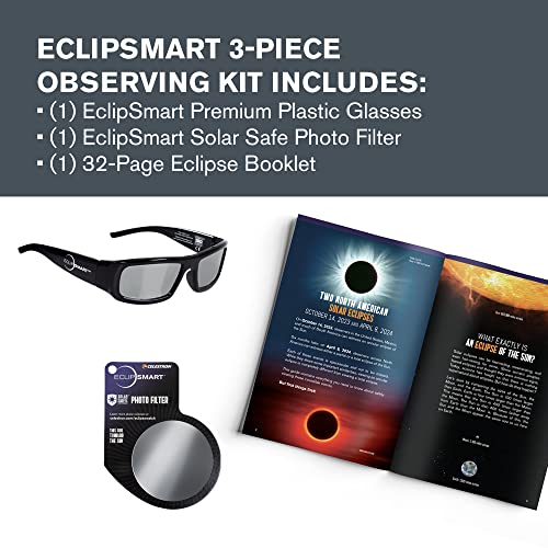 Celestron – 3-Pc EclipSmart Safe Solar Observing & Imaging Kit – Meets ISO 12312-2:2015(E) Standards – Premium Solar Safe Filter Technology – Includes Eclipse Glasses + Photo Filter + Eclipse Book