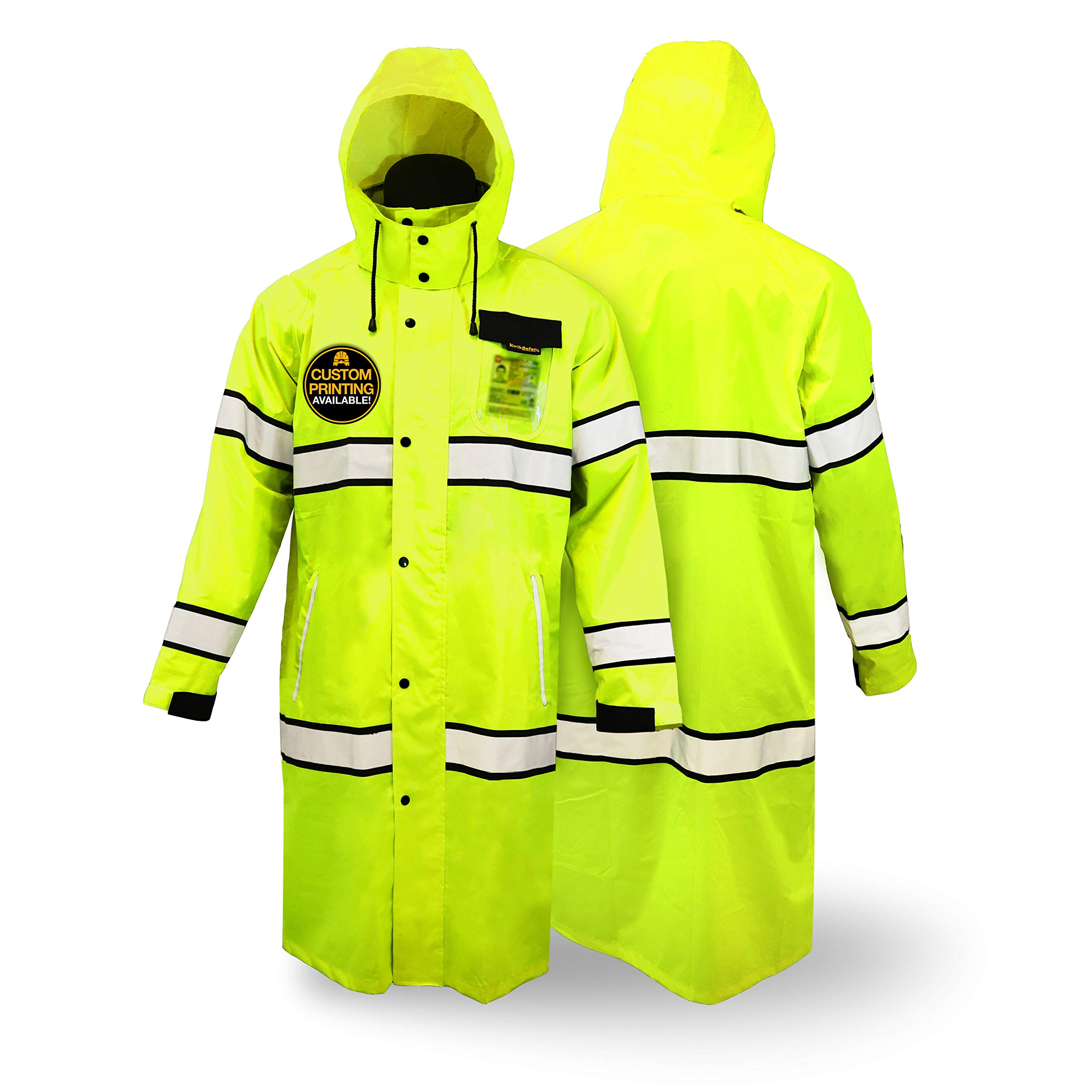 KwikSafety - Charlotte, NC - TORRENT High Visibility Rain Gear - Class 3 ANSI OSHA Reflective Weather Proof Hi Vis Trench Safety Jacket/Large