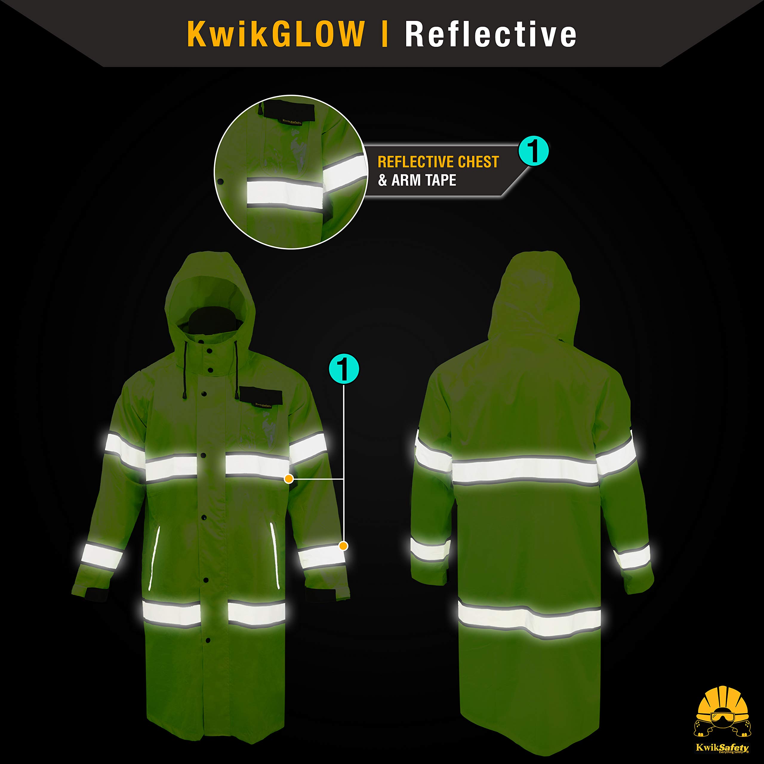 KwikSafety - Charlotte, NC - TORRENT High Visibility Rain Gear - Class 3 ANSI OSHA Reflective Weather Proof Hi Vis Trench Safety Jacket/Large