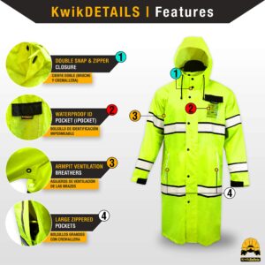 KwikSafety - Charlotte, NC - TORRENT High Visibility Rain Gear - Class 3 ANSI OSHA Reflective Weather Proof Hi Vis Trench Safety Jacket/Large