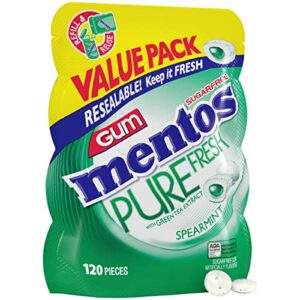 mentos pure fresh sugar-free chewing gum with xylitol, spearmint, 120 piece bulk resealable bag (pack of 1)