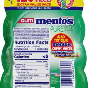 Mentos Pure Fresh Sugar-Free Chewing Gum with Xylitol, Spearmint, 120 Piece Bulk Resealable Bag (Pack of 1)