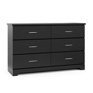 storkcraft brookside 6 drawer double dresser (black) – greenguard gold certified, for nursery, kids organizer, chest of drawers