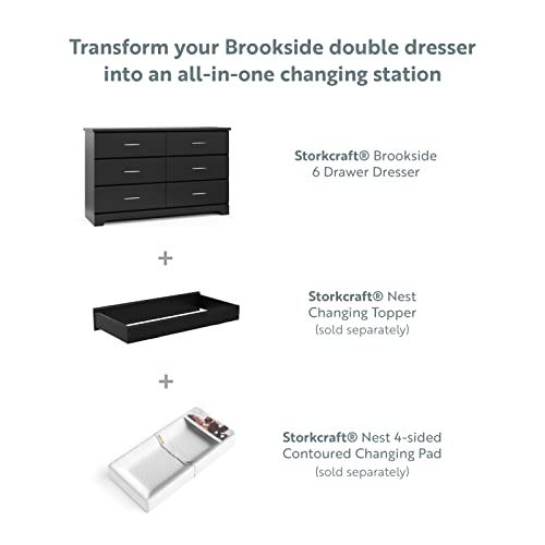 Storkcraft Brookside 6 Drawer Double Dresser (Black) – GREENGUARD Gold Certified, For Nursery, Kids Organizer, Chest of Drawers
