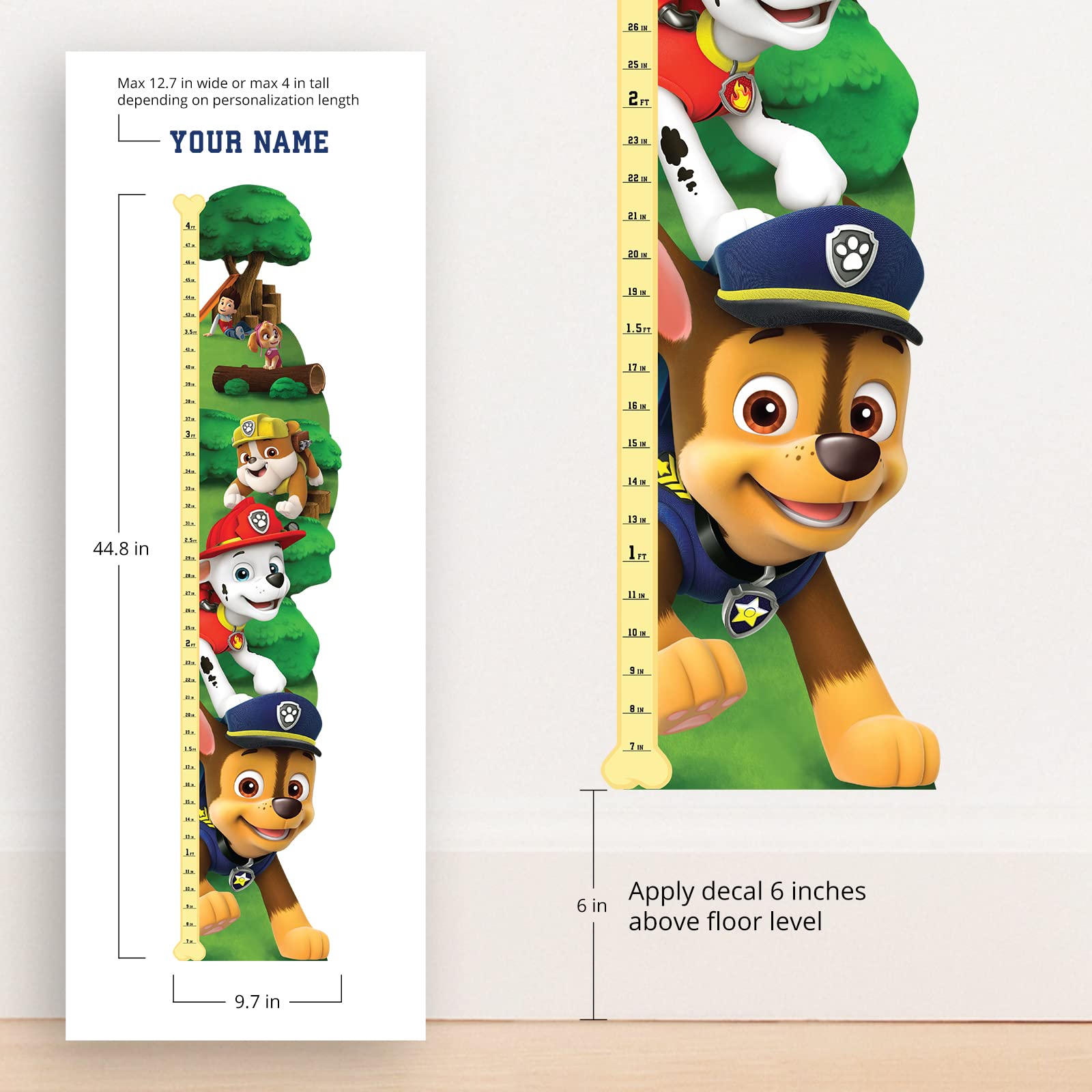 Oliver's Labels Growth Chart for Kids - Cute Personalized Wall Sticker - Ruler for Child Size - Height Measurement Decal for Kids - Decor for Boys & Girls (PAW Patrol™)