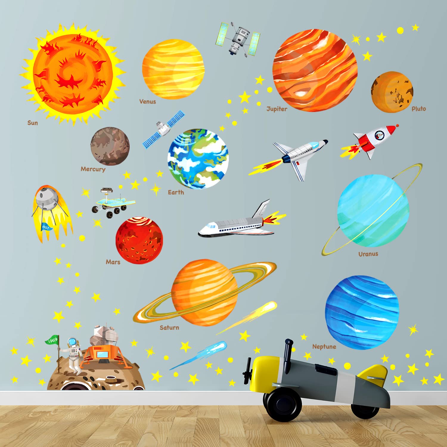 DECOWALL DS9-1501S The Solar System Kids Wall Stickers Wall Decals Peel and Stick Removable Wall Stickers for Kids Nursery Bedroom Living Room (Medium) d?cor