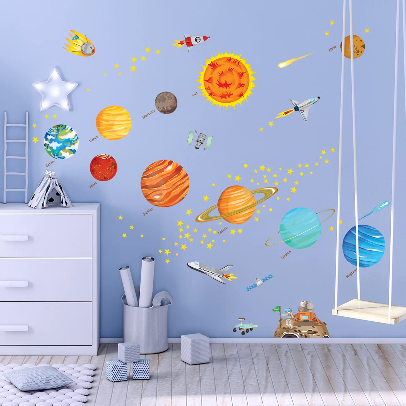 DECOWALL DS9-1501S The Solar System Kids Wall Stickers Wall Decals Peel and Stick Removable Wall Stickers for Kids Nursery Bedroom Living Room (Medium) d?cor