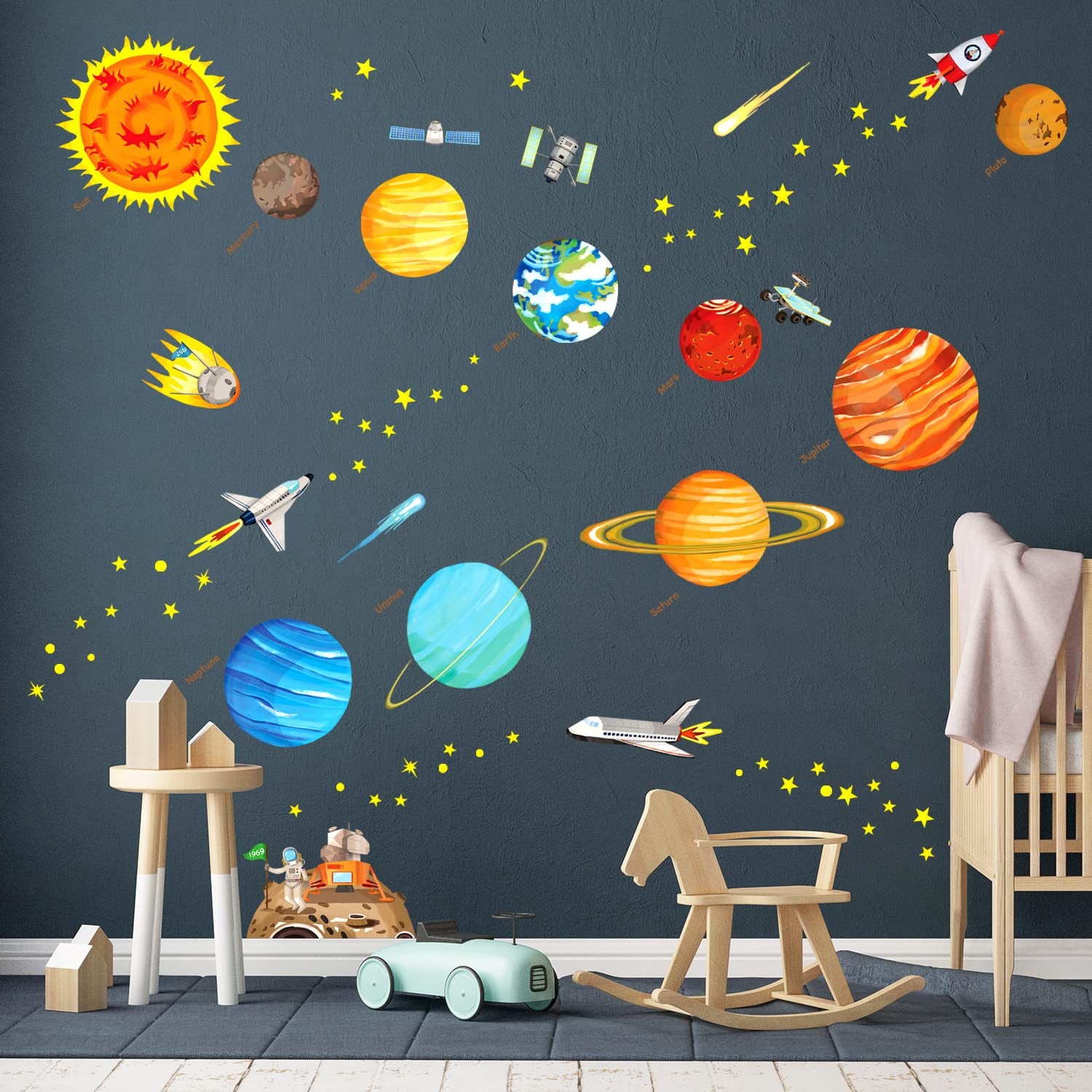 DECOWALL DS9-1501S The Solar System Kids Wall Stickers Wall Decals Peel and Stick Removable Wall Stickers for Kids Nursery Bedroom Living Room (Medium) d?cor