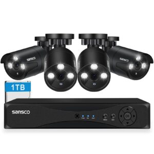 [true hd] sansco 2k expandable 8ch home security camera system with 1tb hdd, (4) 2mp cctv outdoor waterproof cameras 24/7 continuous/motion recording