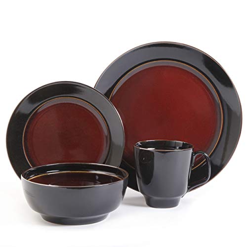 Gibson Elite Bella Galleria Round Reactive Glaze Stoneware Dinnerware Set, Service for 4 (16pcs), Red/Black