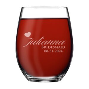 monogrammed stemless wine glass - personalized engraved bridesmaid maid of honor wedding party gift