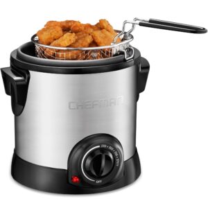 chefman fry guy deep fryer with removable basket, easy-to-clean non-stick coating and cool-to-touch exterior, adjustable temperature control, 4.2 cup/ 1 liter capacity, stainless steel