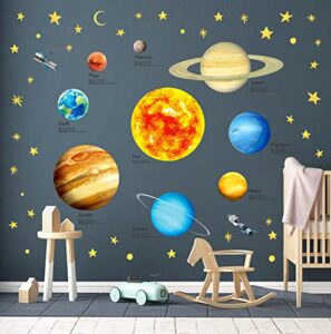 decowall ds9-2007 solar system kids wall stickers wall decals peel and stick removable wall stickers for kids nursery bedroom living room d?cor