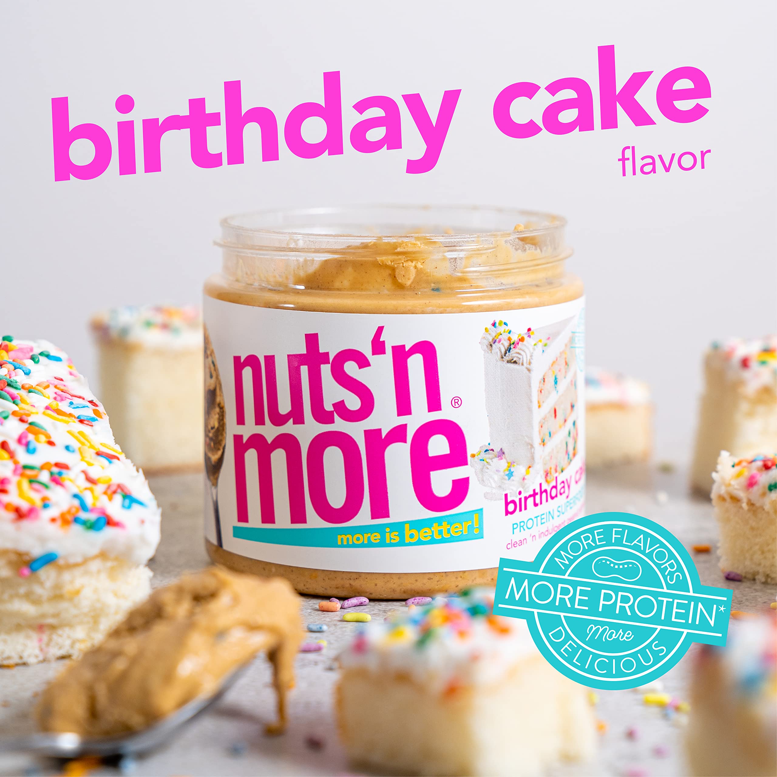 Nuts ‘N More Birthday Cake Peanut Butter Spread, Added Protein All Natural Snack, Low Carb, Low Sugar, Gluten Free, Non-GMO, High Protein Flavored Nut Butter (15 oz Jar)