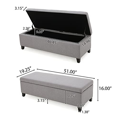 Christopher Knight Home Gable Fabric Storage Ottoman, Light Grey, Dimensions: 19.25”D x 50.75”W x 16.00”H