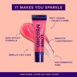 UNICORN SNOT Glitter Lip Gloss - Long-Lasting Sparkly Lip Shine - Vegan & Cruelty Free Non-Sticky Formula - Lip Gloss for Festivals and Rave Makeup - High-Shine Glitter Lip Gloss, Pink (Flamingo)