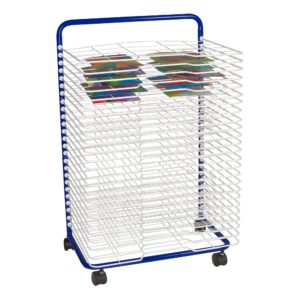 sprogs 25-shelf mobile art drying rack for classrooms and art studios, heavy-duty steel rolling art rack cart with 25 shelves, blue/white