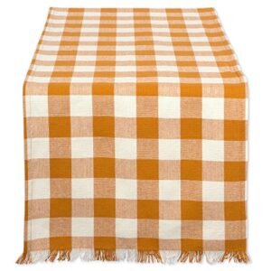 dii heavyweight fringed check tabletop collection, table runner, 14x72, pumpkin spice