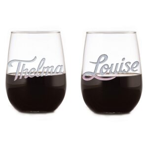 thelma & louise engraved stemless wine glass set