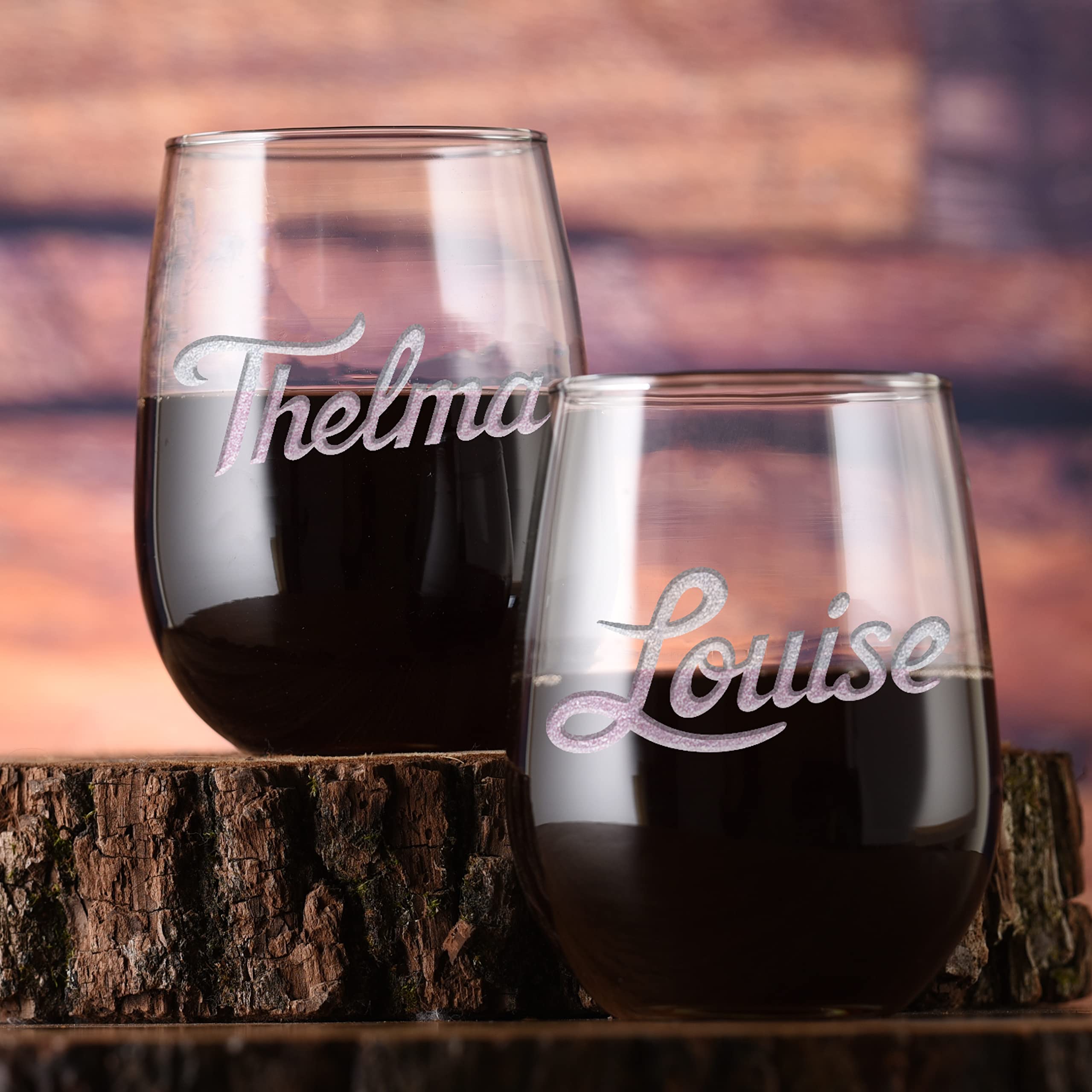 Thelma & Louise Engraved Stemless Wine Glass Set