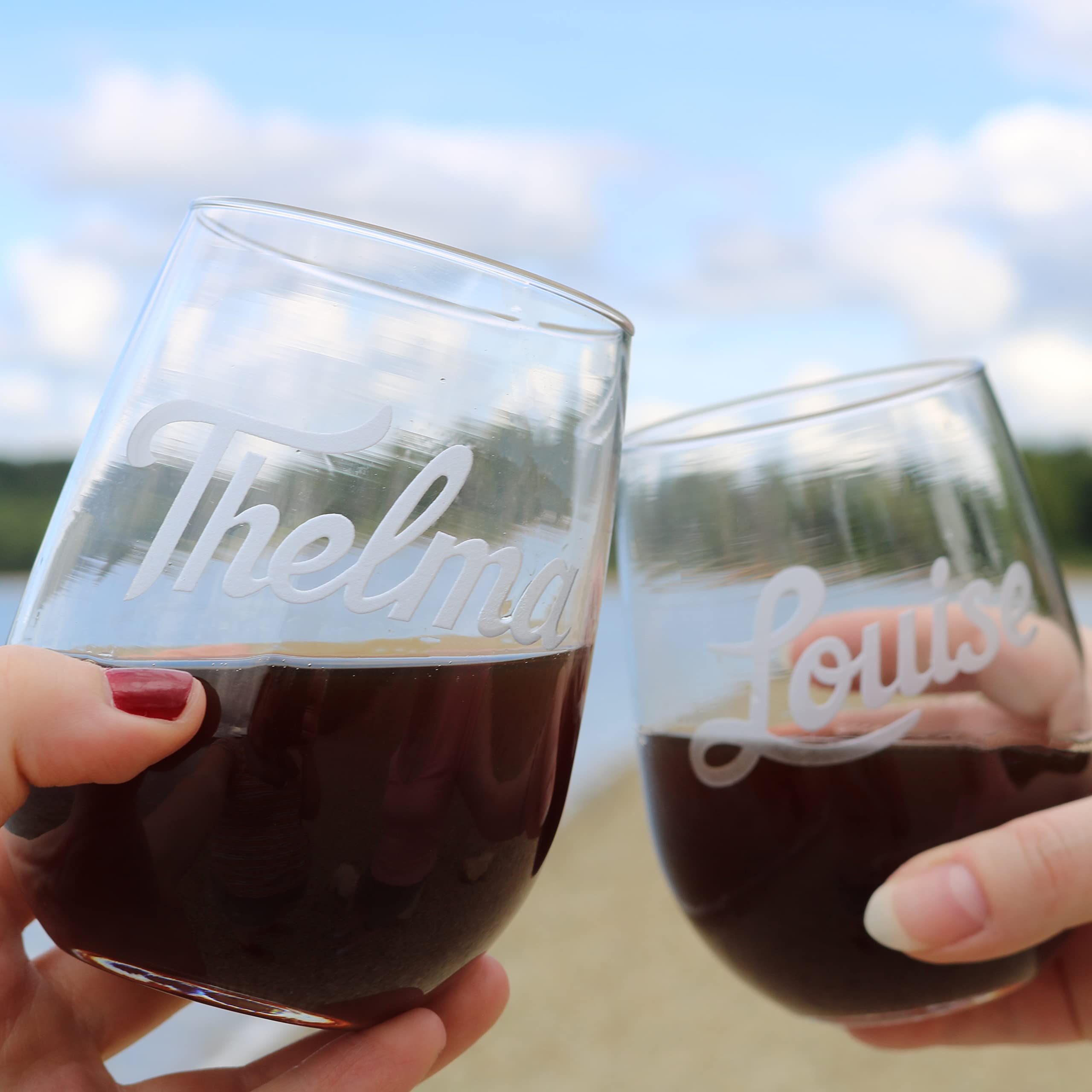 Thelma & Louise Engraved Stemless Wine Glass Set