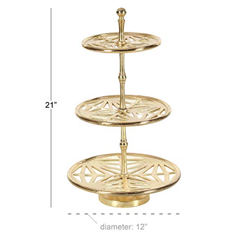 Deco 79 Aluminum 3 Tiered Tiered Server, 13" x 13" x 21", Gold