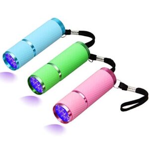 coolrunner 3pcs led flashlight, small glow flashlights with 9 led lights, portable light nail dryer for nail gel (mixcolor)