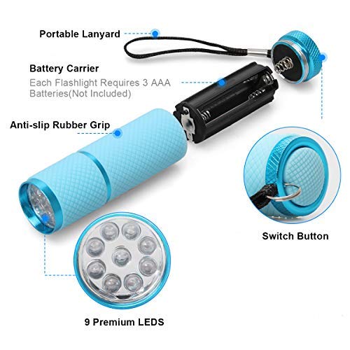 Coolrunner 3pcs LED Flashlight, Small Glow Flashlights with 9 LED Lights, Portable Light Nail Dryer for Nail Gel (MIXCOLOR)