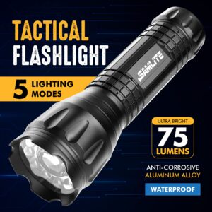 SAMLITE- LED Tactical Flashlight with 5 Options, Bright LED Light, Laser Pointer, UV Blacklight, Green Light and Magnetic Bottom - Water Resistant - (3 AAA Batteries Included)