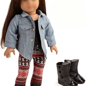 Sweet Dolly 4PC Doll Clothes Denim Jacket Tank Top Leggings Shoes for American 18 inch Doll