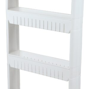 Basicwise QI003220 Slim Storage Cabinet Organizer 4 Shelf Rolling Pull Out Cart Rack Tower with Wheels, White