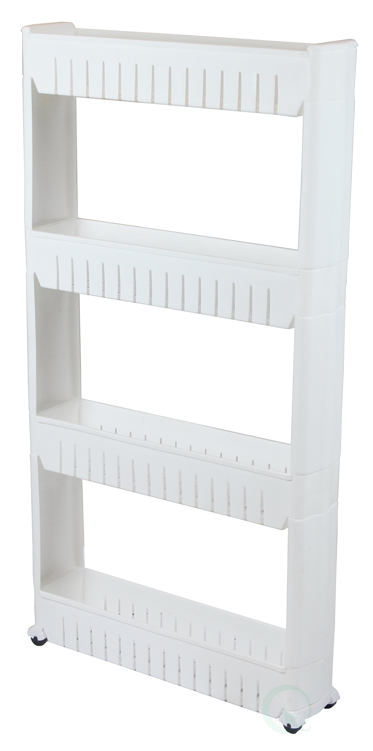 Basicwise QI003220 Slim Storage Cabinet Organizer 4 Shelf Rolling Pull Out Cart Rack Tower with Wheels, White