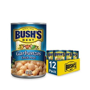 BUSH'S BEST 16 oz Canned Garbanzo Beans (Chickpeas), Source of Plant Based Protein and Fiber, Vegetarian, Low Fat, Gluten Free, (Pack of 12)