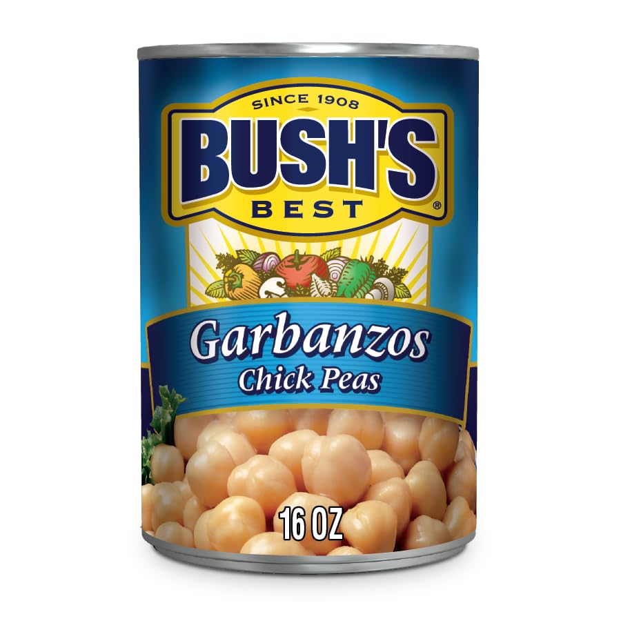 BUSH'S BEST 16 oz Canned Garbanzo Beans (Chickpeas), Source of Plant Based Protein and Fiber, Vegetarian, Low Fat, Gluten Free, (Pack of 12)