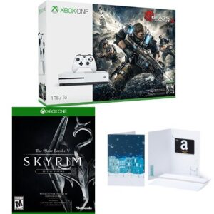 xbox one s 1tb console - gears of war 4 bundle + elder scrolls v: skyrim game + $50 amazon gift card
