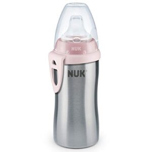 nuk active cup toddler's drinking bottle, 12+ months, stainless steel, leak-proof, anti-colic, bpa-free, 215 ml, pink