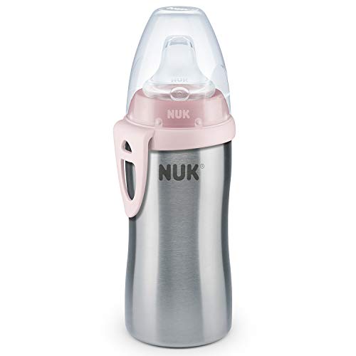 NUK Active Cup Toddler's Drinking Bottle, 12+ Months, Stainless Steel, Leak-Proof, Anti-Colic, BPA-Free, 215 ml, Pink