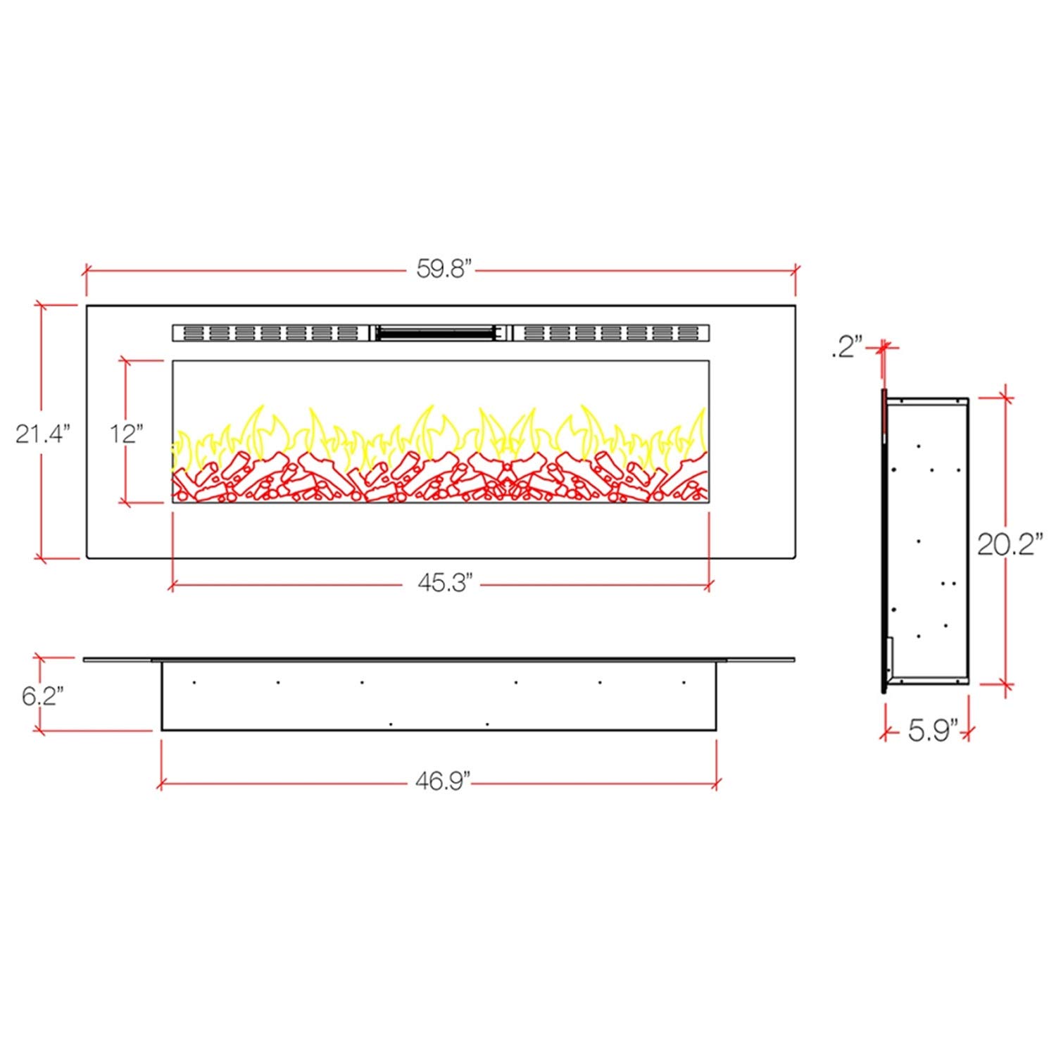 Regal Flame Astoria 60" Built-in Ventless Heater Recessed Wall Mounted Electric Fireplace - Pebble