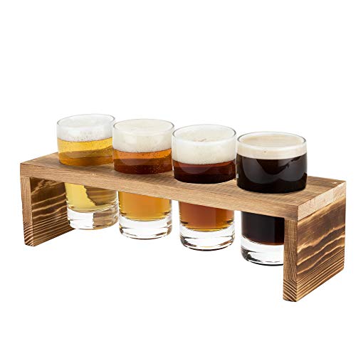True Beer Flight Set, Tasting Glasses, Wooden Flight Board, Beer Tasting Set, 5oz, Set of 4